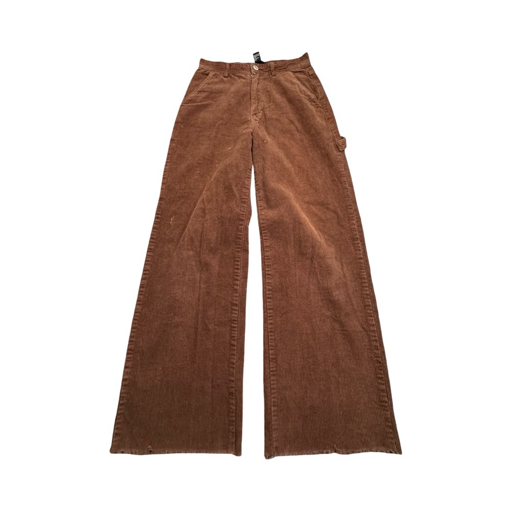 Forever 21 Pants Womens S Brown Corduroy Carpenter Wide‎ Leg High Rise Raw Hem